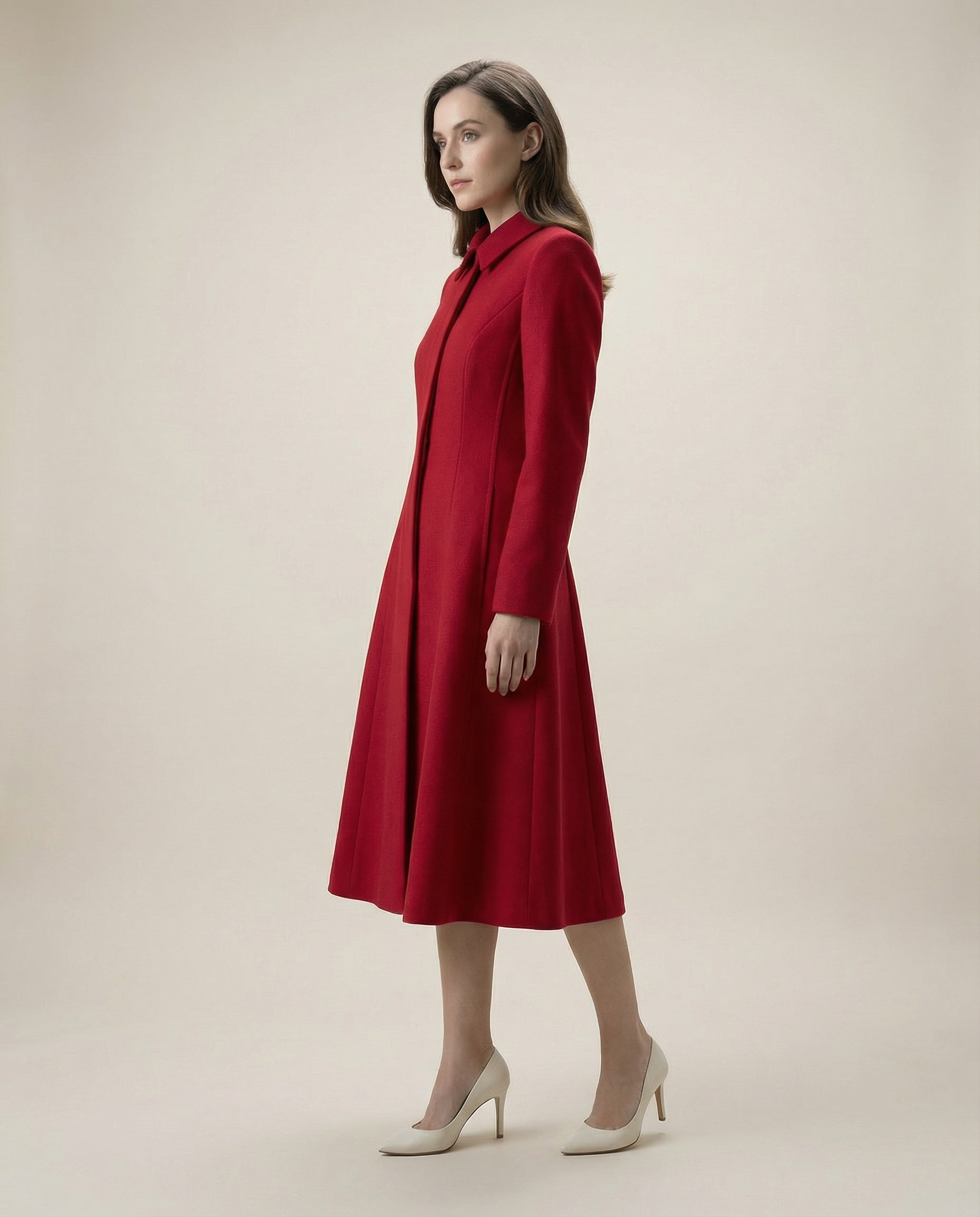 Tailored Red Wool Coat Dress