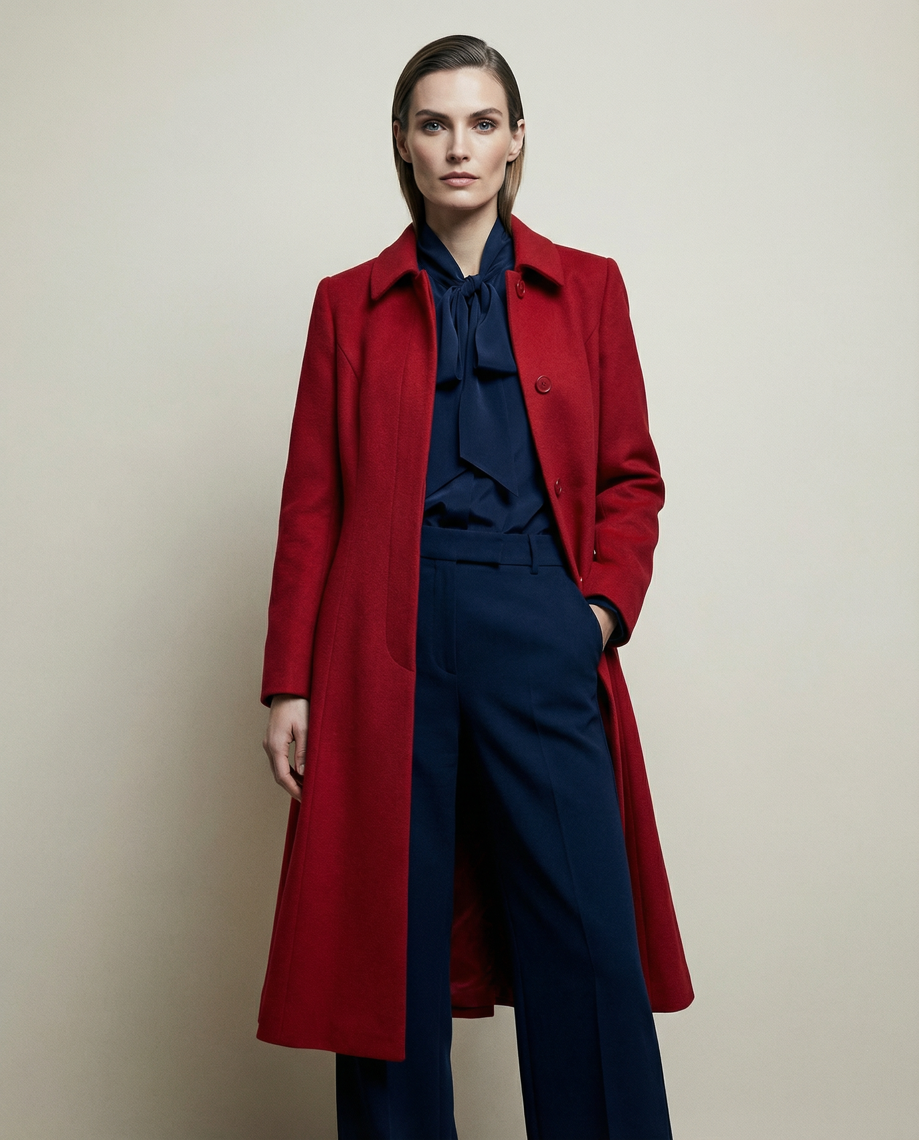 Tailored Red Wool Coat Dress