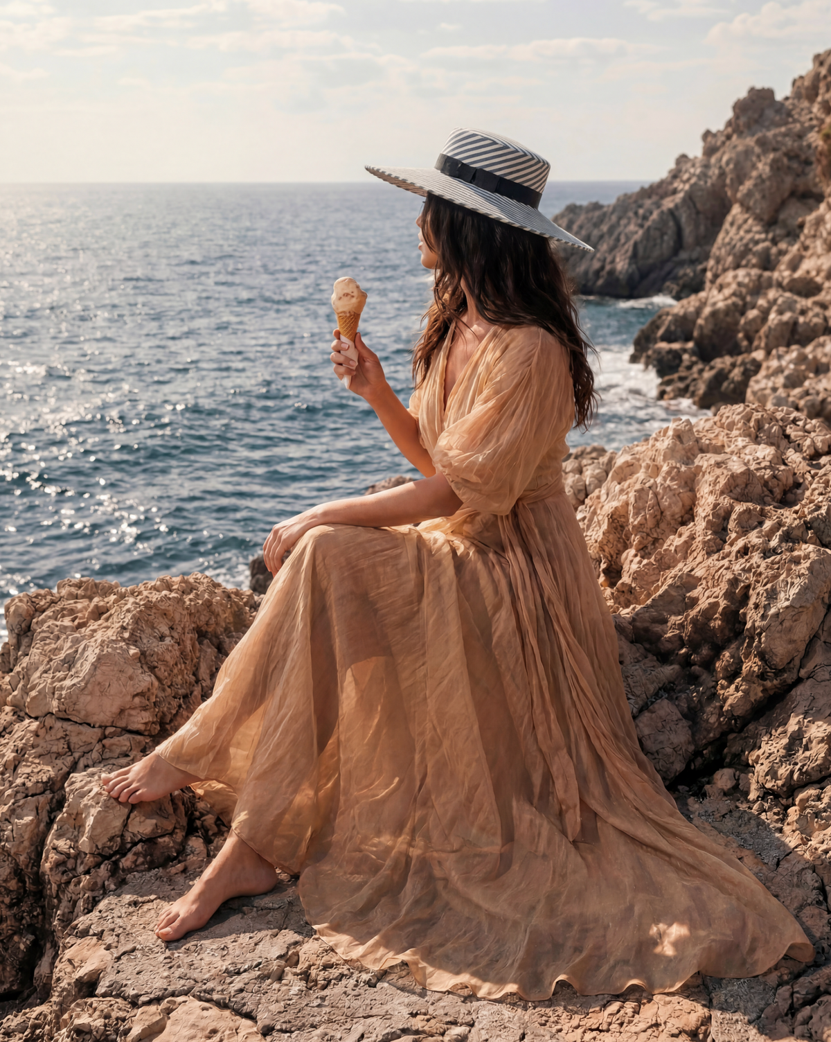 Riviera Linen Boater Hat with Silk Satin Bow