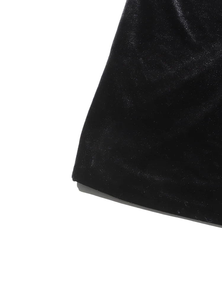 One-Shoulder Black Velvet & Satin Formal Evening Ankle Length Midaxi Gown