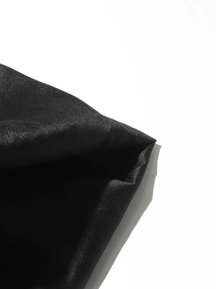 One-Shoulder Black Velvet & Satin Formal Evening Ankle Length Midaxi Gown