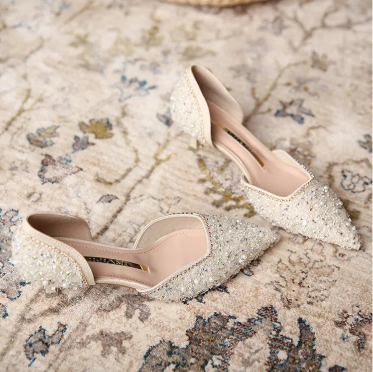 Sparkly Pointed-Toe Kitten Heels – Elegant Slip-On Evening Shoes