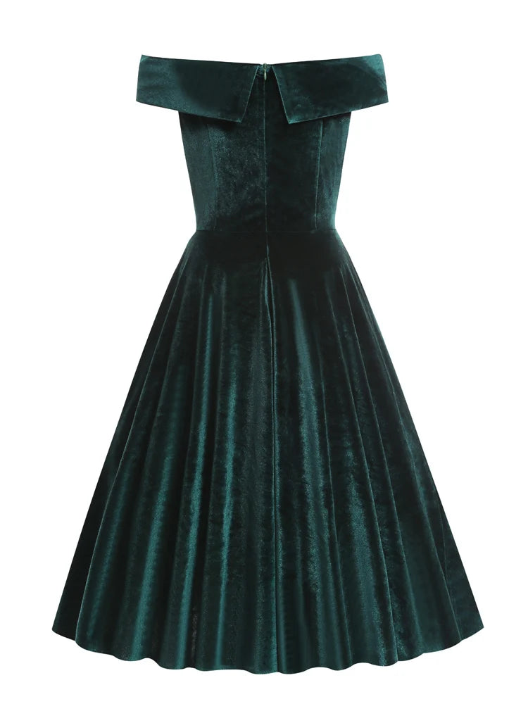 Stretch Velvet Bardot Skater Dress