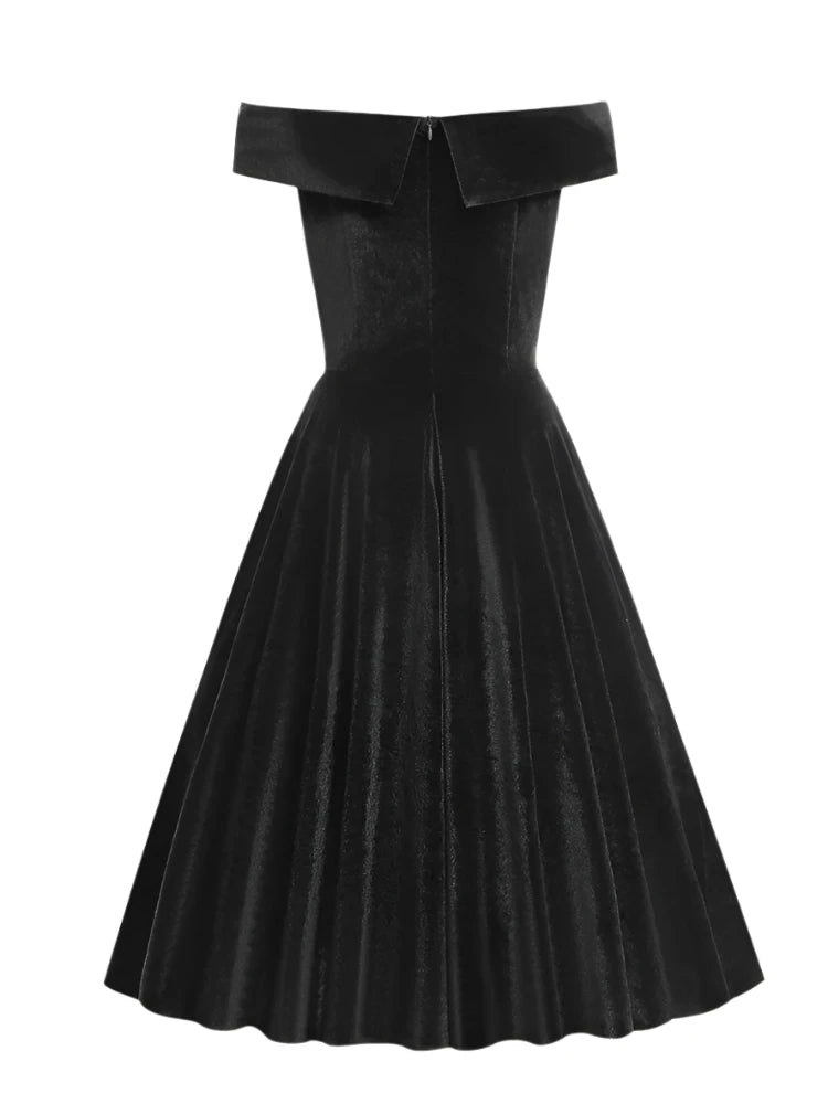 Stretch Velvet Bardot Skater Dress