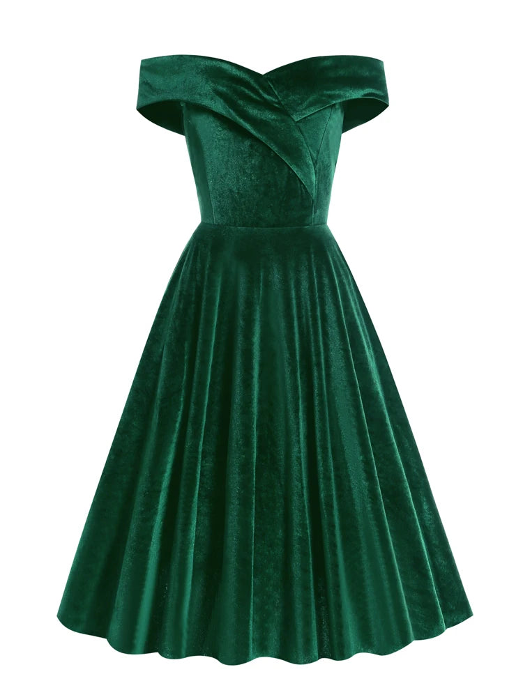 Stretch Velvet Bardot Skater Dress