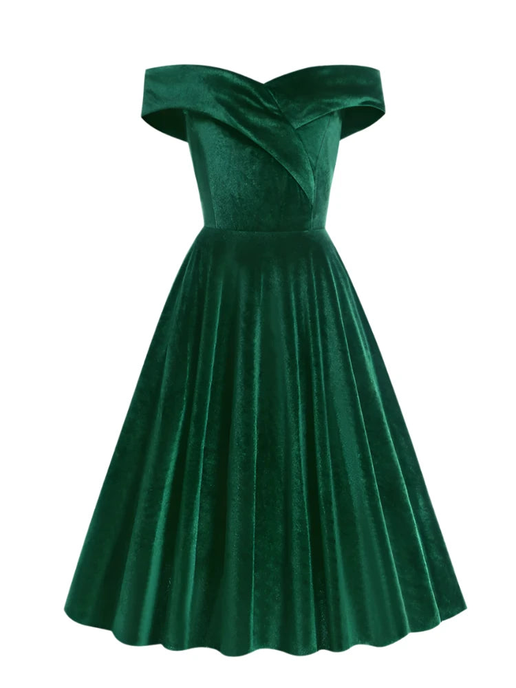 Stretch Velvet Bardot Skater Dress