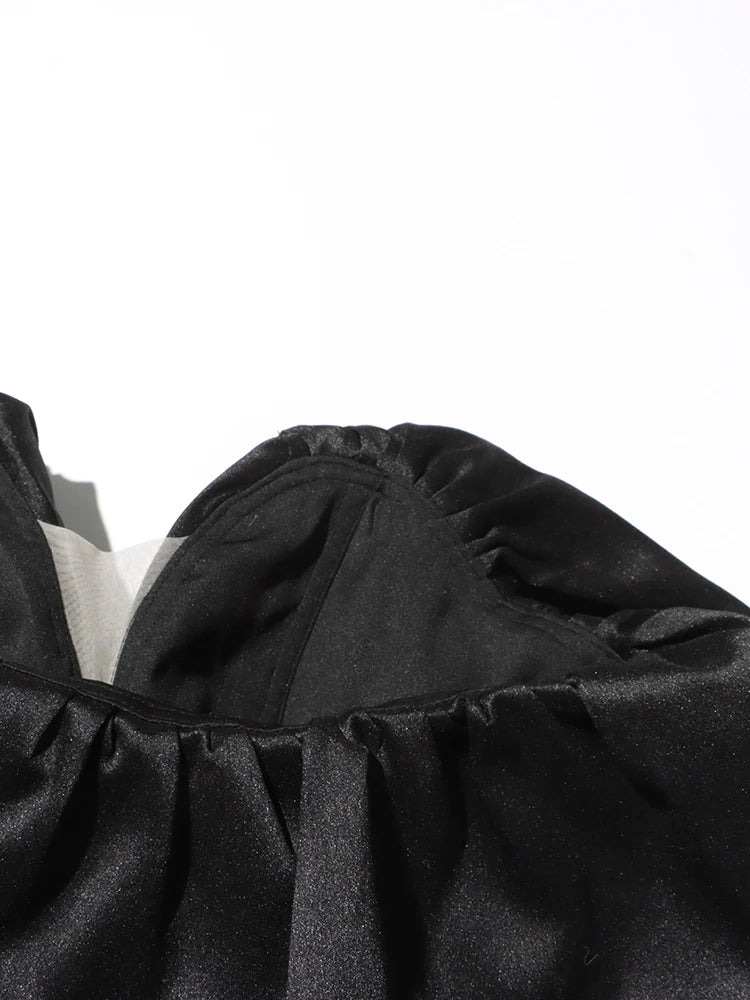 One-Shoulder Black Velvet & Satin Formal Evening Ankle Length Midaxi Gown