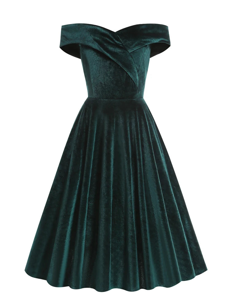 Stretch Velvet Bardot Skater Dress