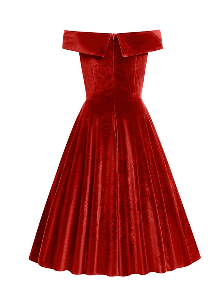 Stretch Velvet Bardot Skater Dress