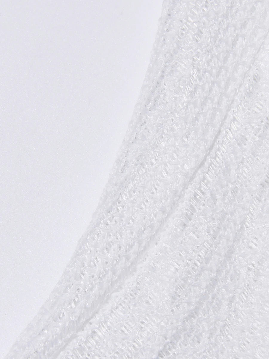 Round Neck Long Sleeve Mini Dress with Lace Trim & Full Skirt - White