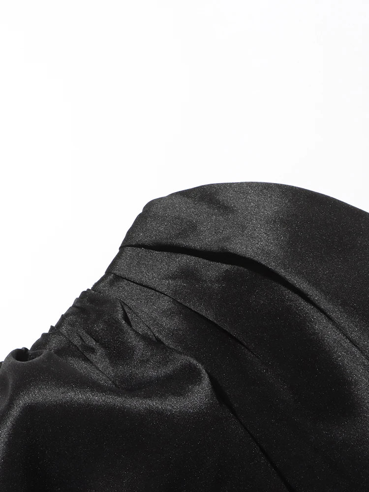 One-Shoulder Black Velvet & Satin Formal Evening Ankle Length Midaxi Gown