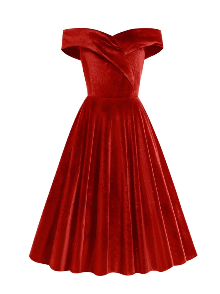 Stretch Velvet Bardot Skater Dress