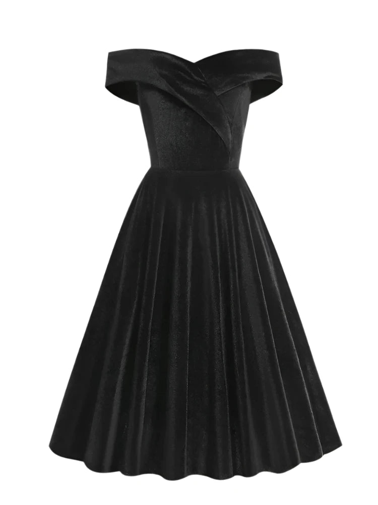 Stretch Velvet Bardot Skater Dress