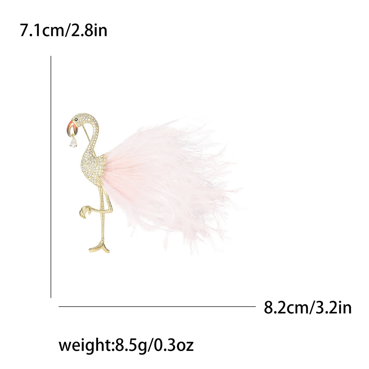 Pink Flamingo Brooch with Faux Feathers