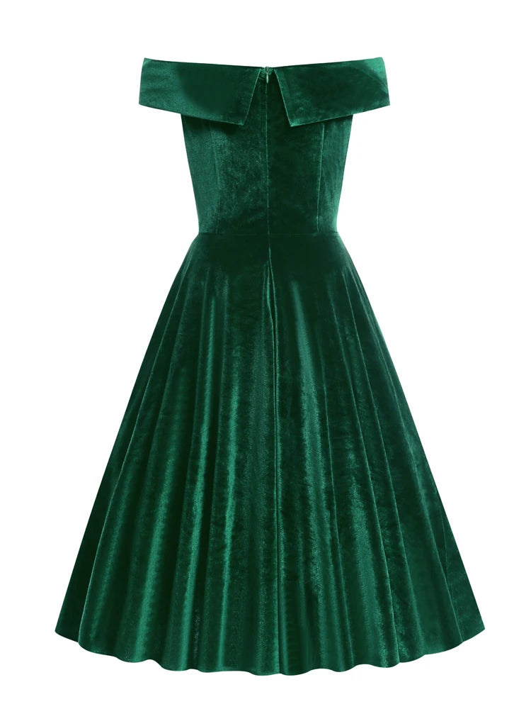 Stretch Velvet Bardot Skater Dress