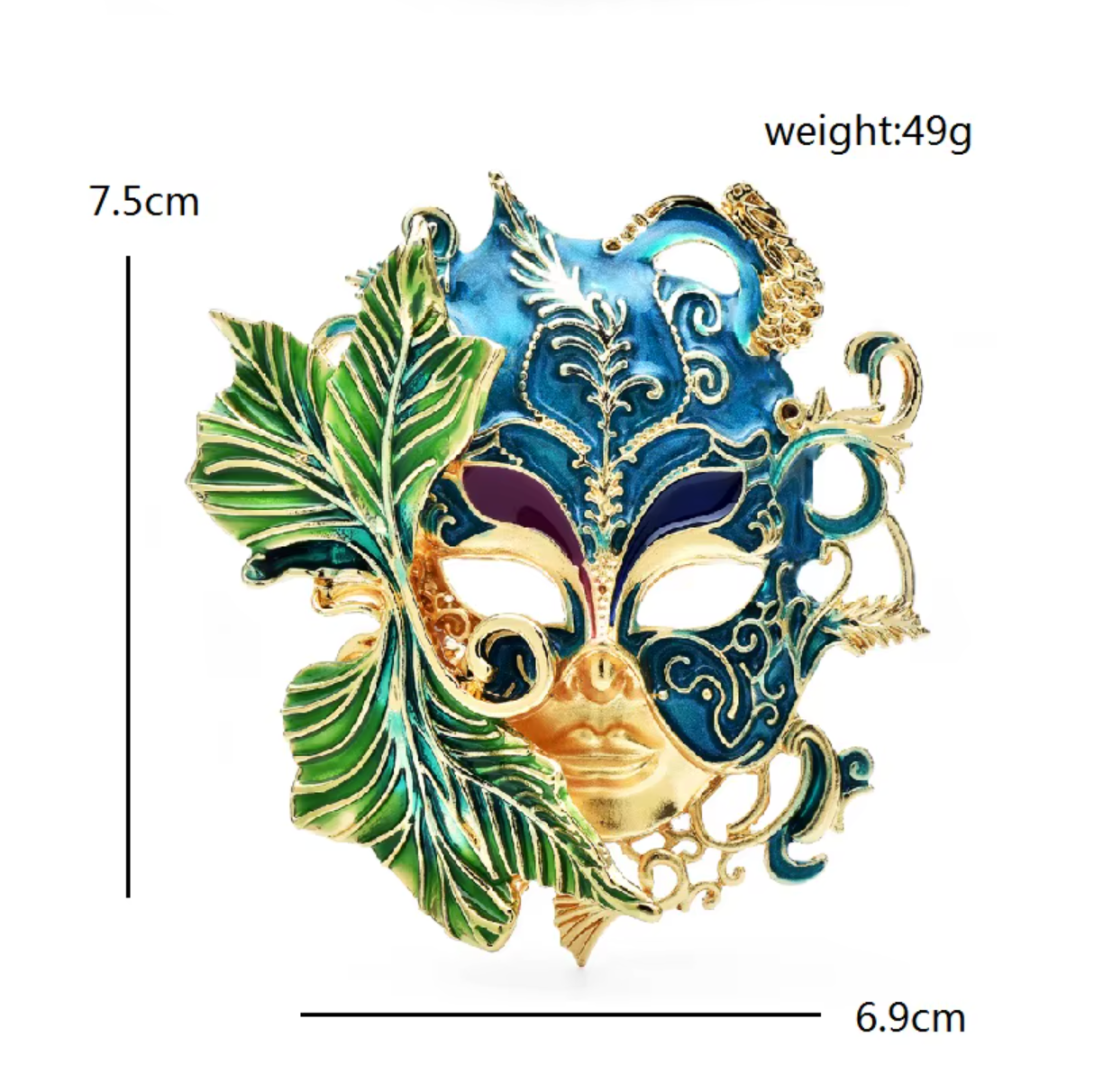 Volto Fantasy Venetian Mask Brooch - Gold