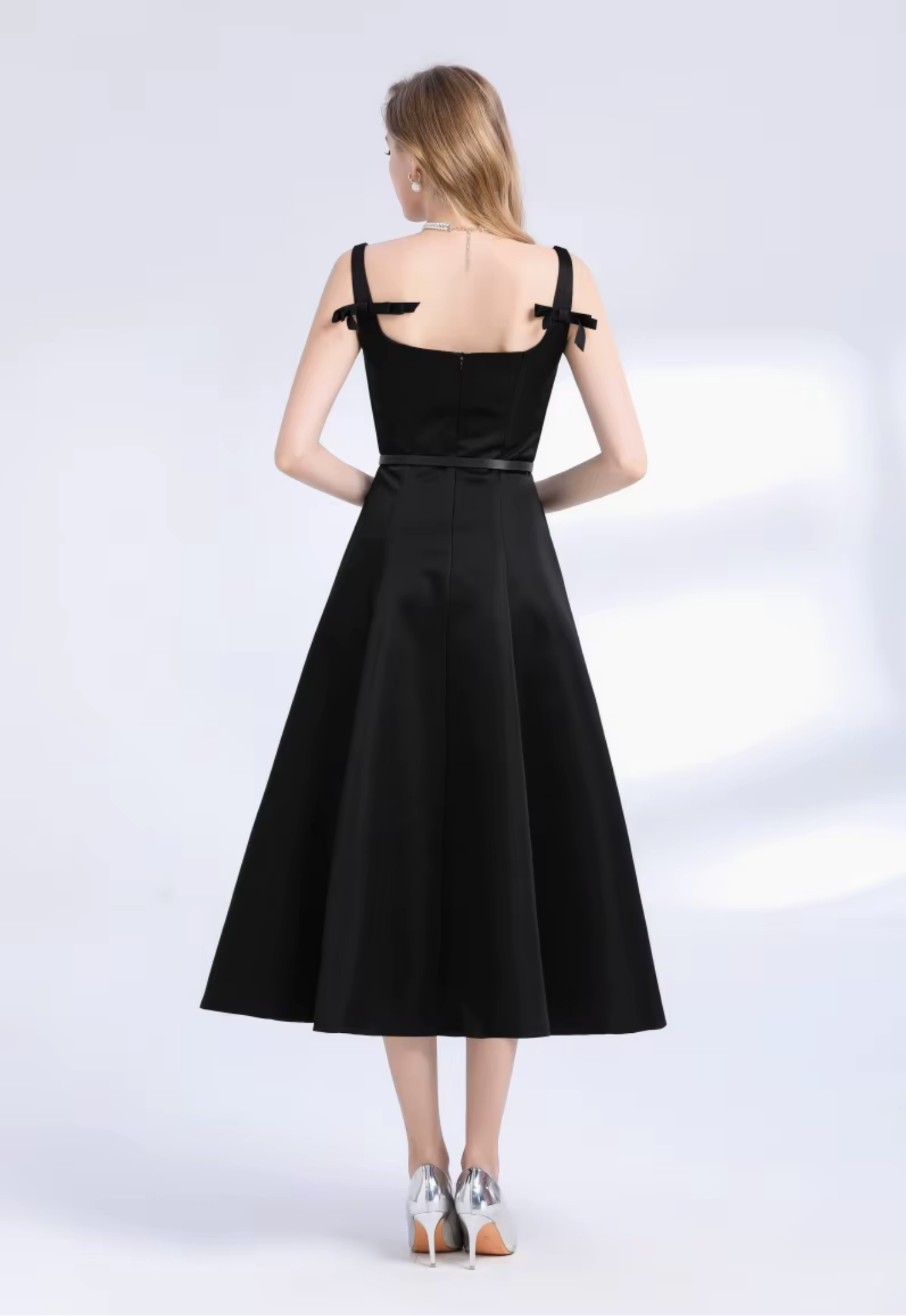 Elegant Red Matte Satin A-Line Midi Dress with Belt