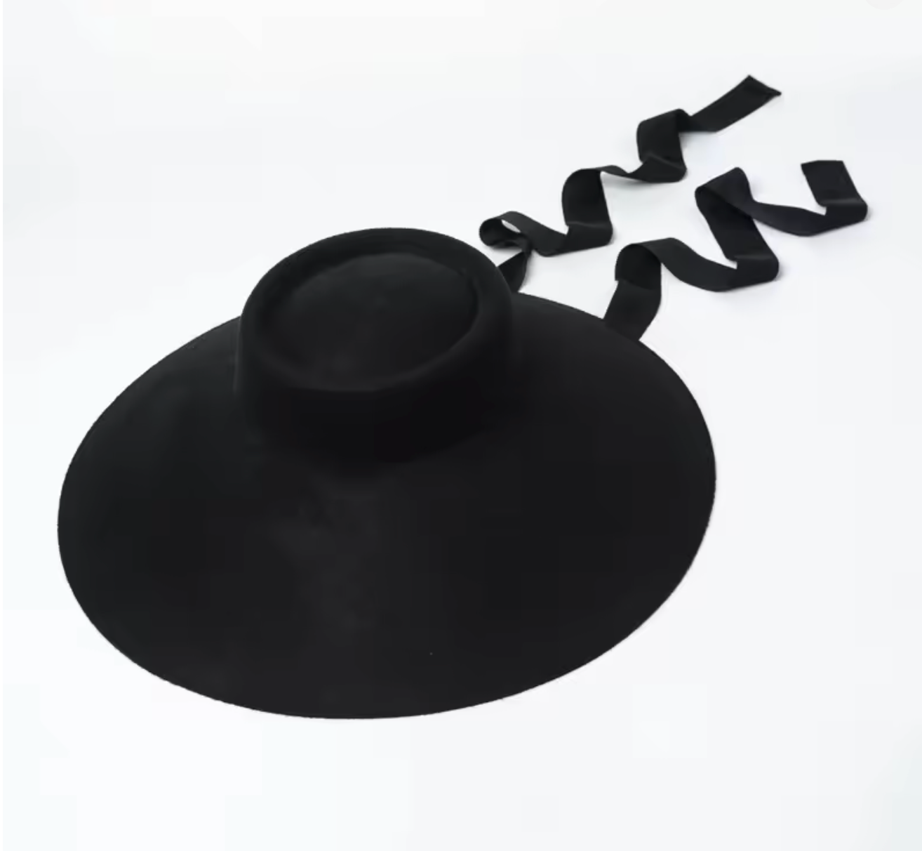 Audrey-Inspired Black Wide Brim Felt Hat with Ribbon