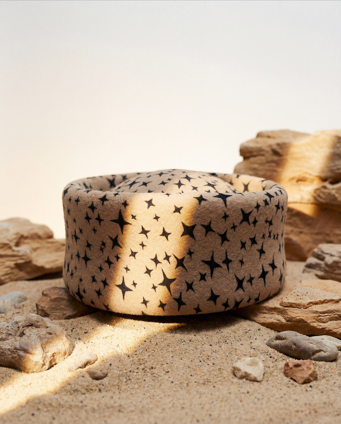 Star Print Pillbox Hat 100% Wool