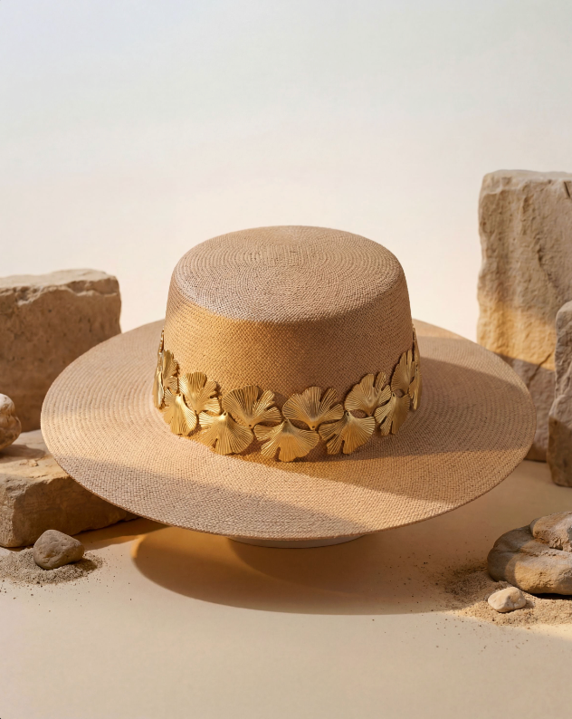 Straw Canotier with Gingko Charms