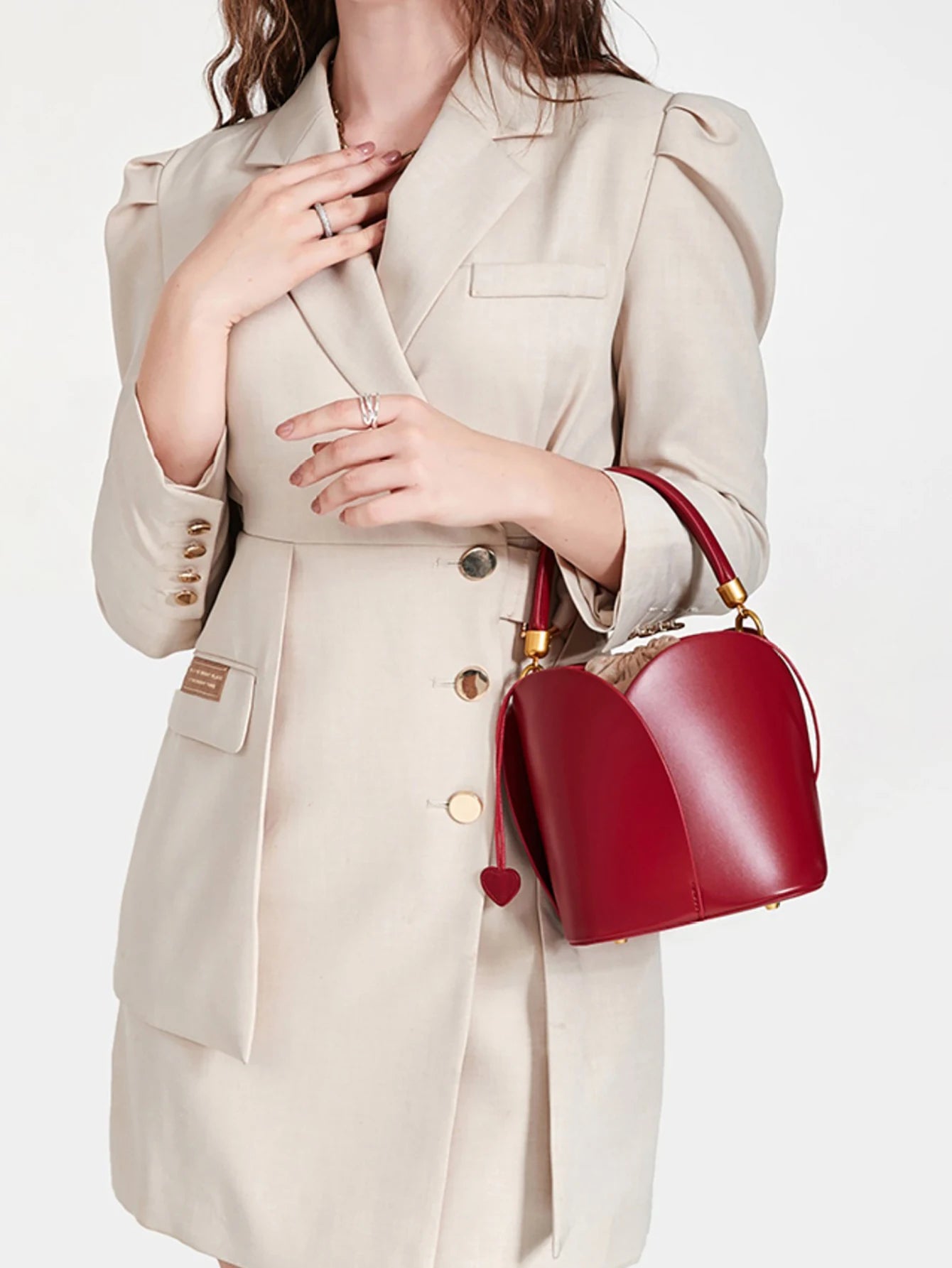 Crossody Bucket Handbag with Drawstring Lining