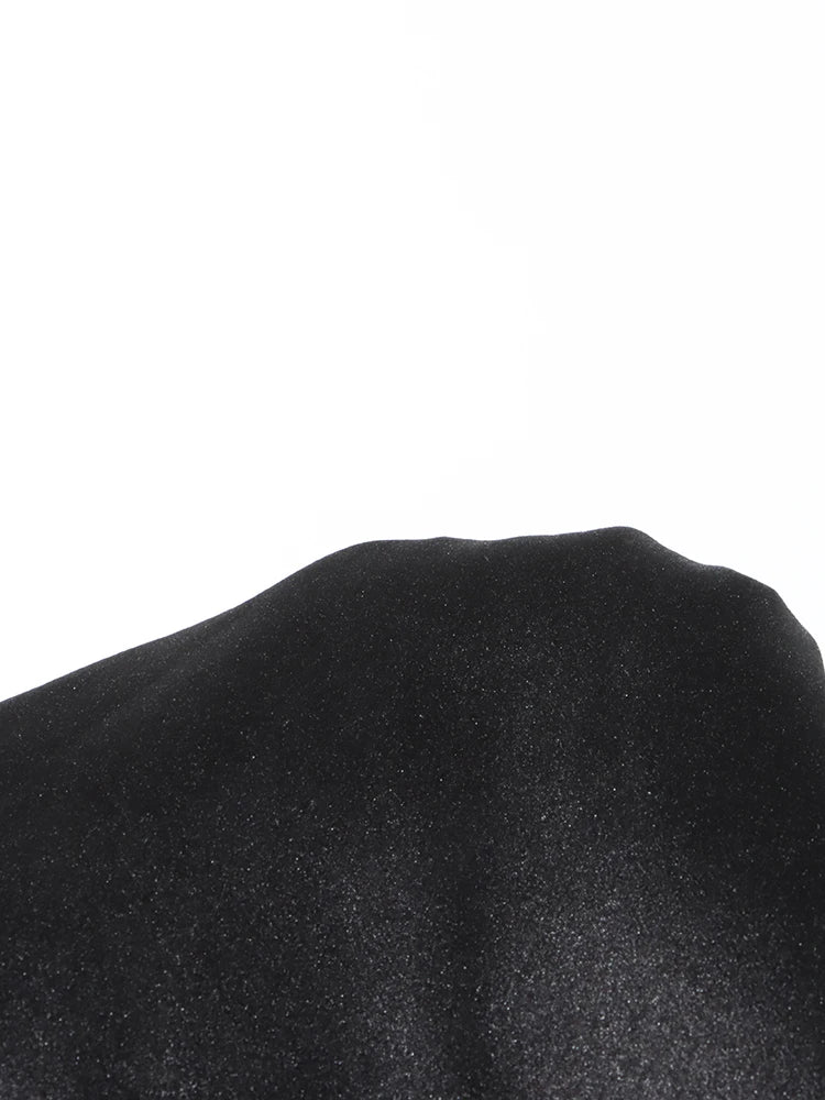 One-Shoulder Black Velvet & Satin Formal Evening Ankle Length Midaxi Gown