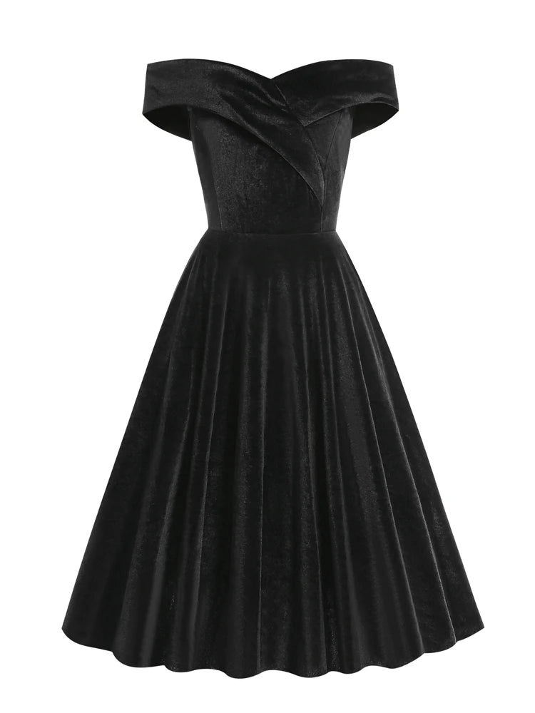 Stretch Velvet Bardot Skater Dress