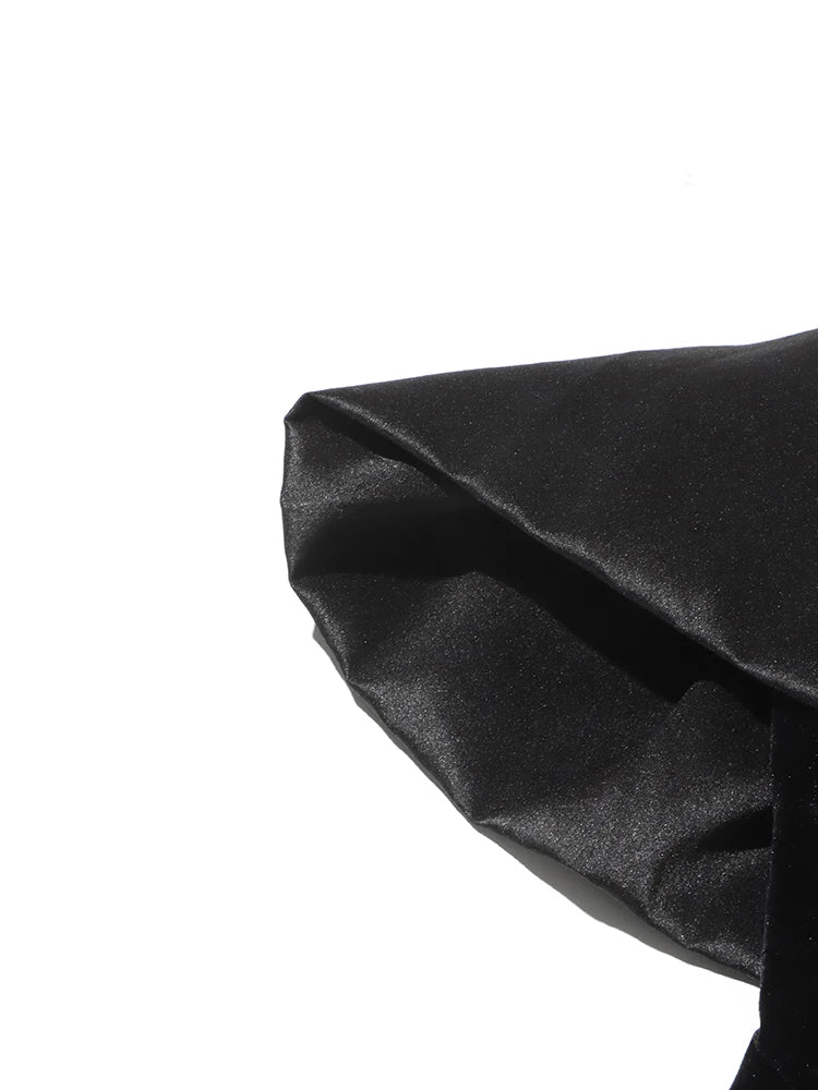 One-Shoulder Black Velvet & Satin Formal Evening Ankle Length Midaxi Gown