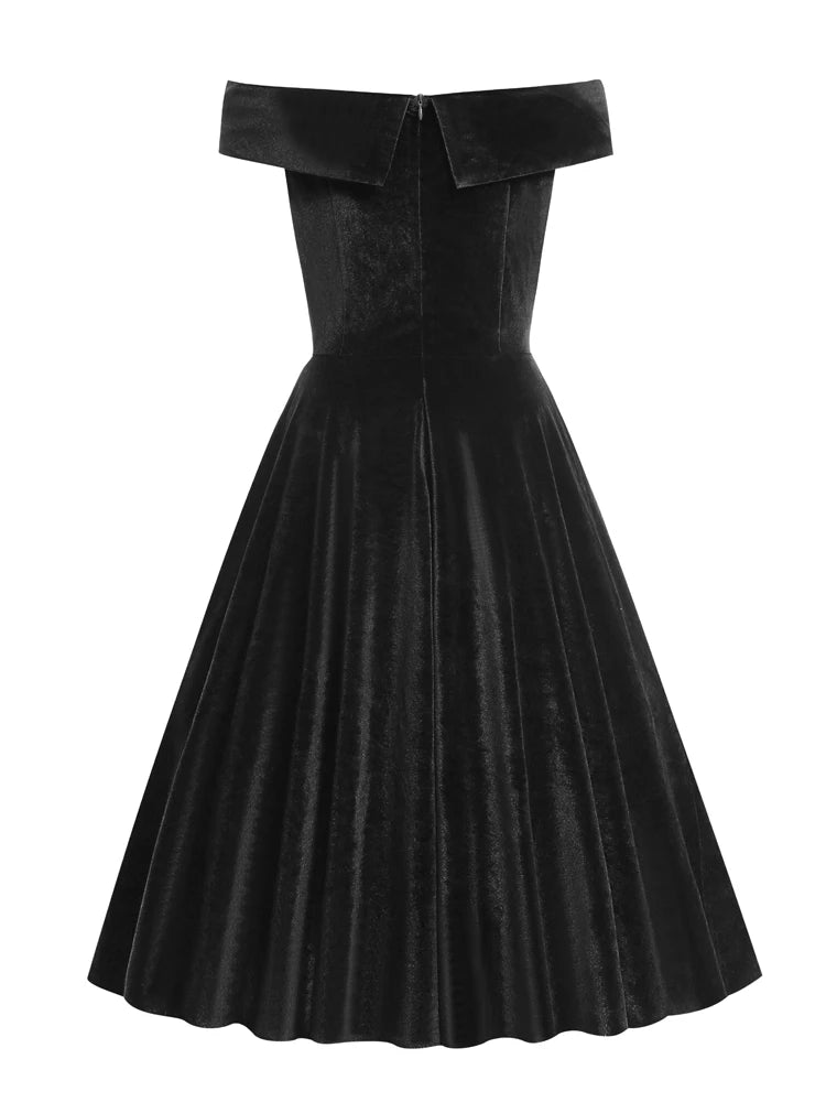 Stretch Velvet Bardot Skater Dress