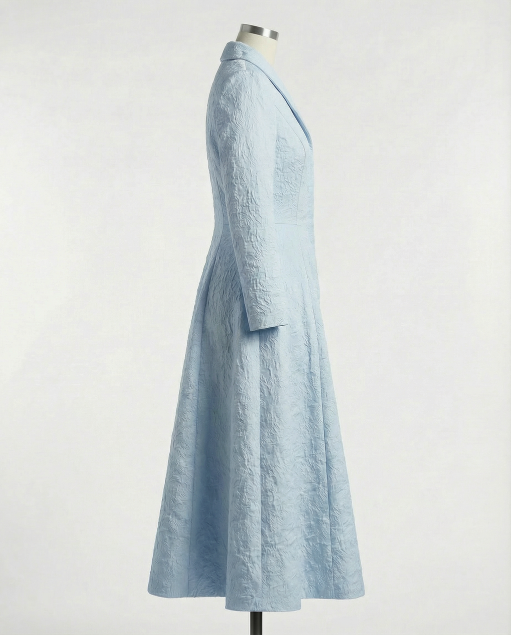 Sky Blue Structured Coat Dress with Bias-Cut Shawl Collar