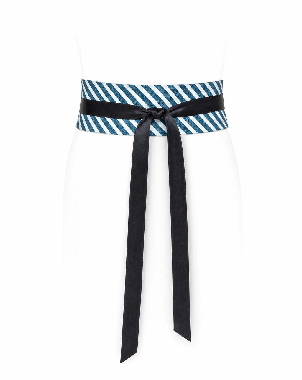 Striped Canvas Corset Belt with Silk Satin Ties