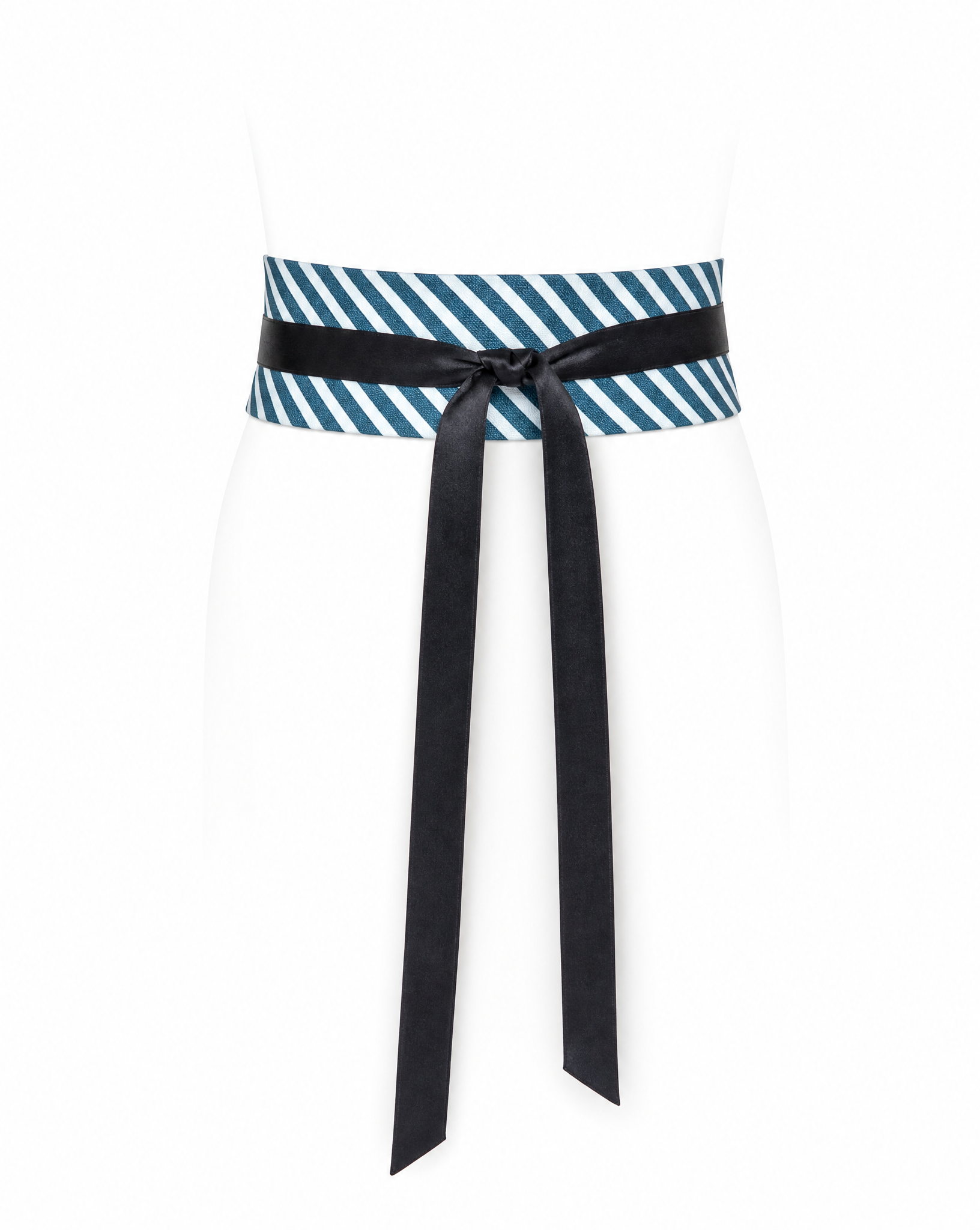 Striped Canvas Corset Belt with Silk Satin Ties