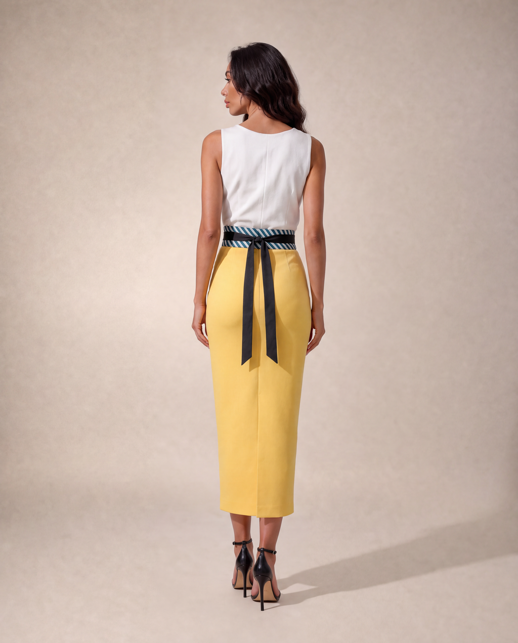 Striped Canvas Corset Belt with Silk Satin Ties