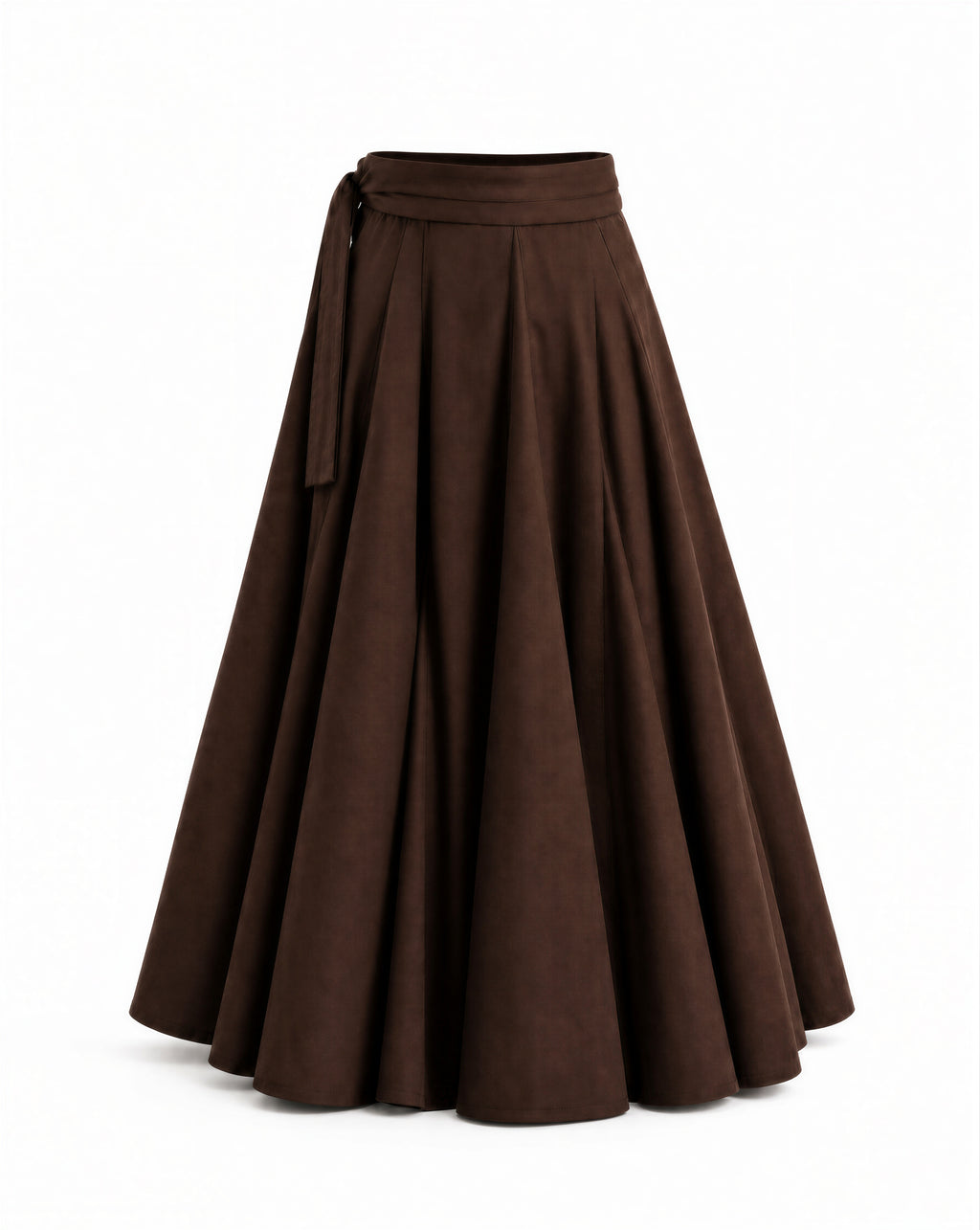 Wraparound Godet Midi Skirt in Chocolate Brown