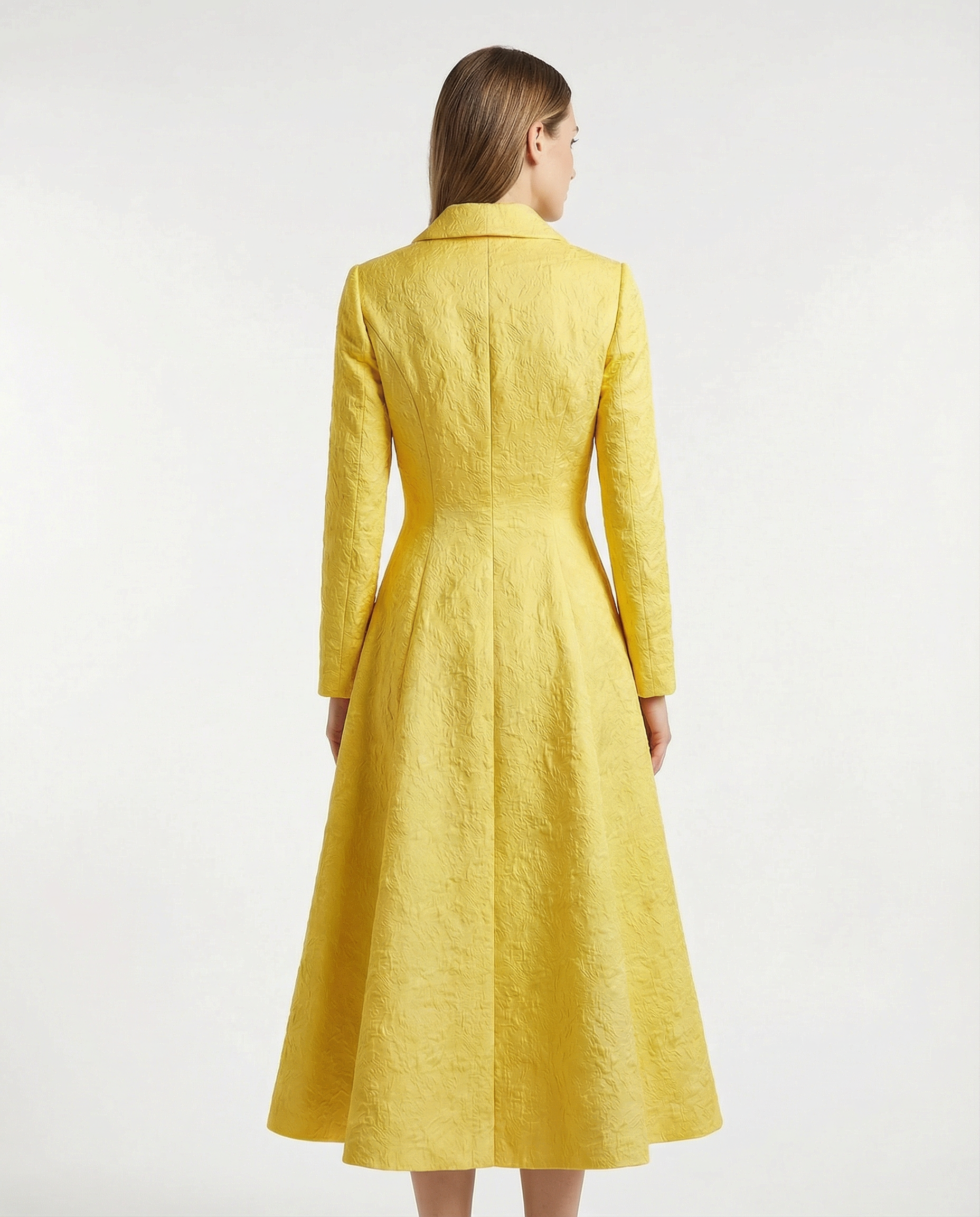 Yellow Structured Coat Dress with Bias-Cut Shawl Collar