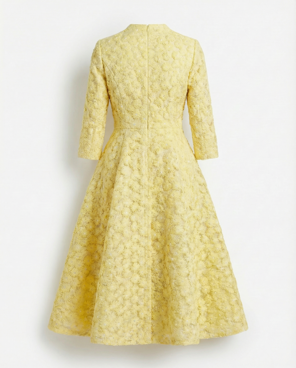 Yellow Floral Embroidered Tailored Coat Dress
