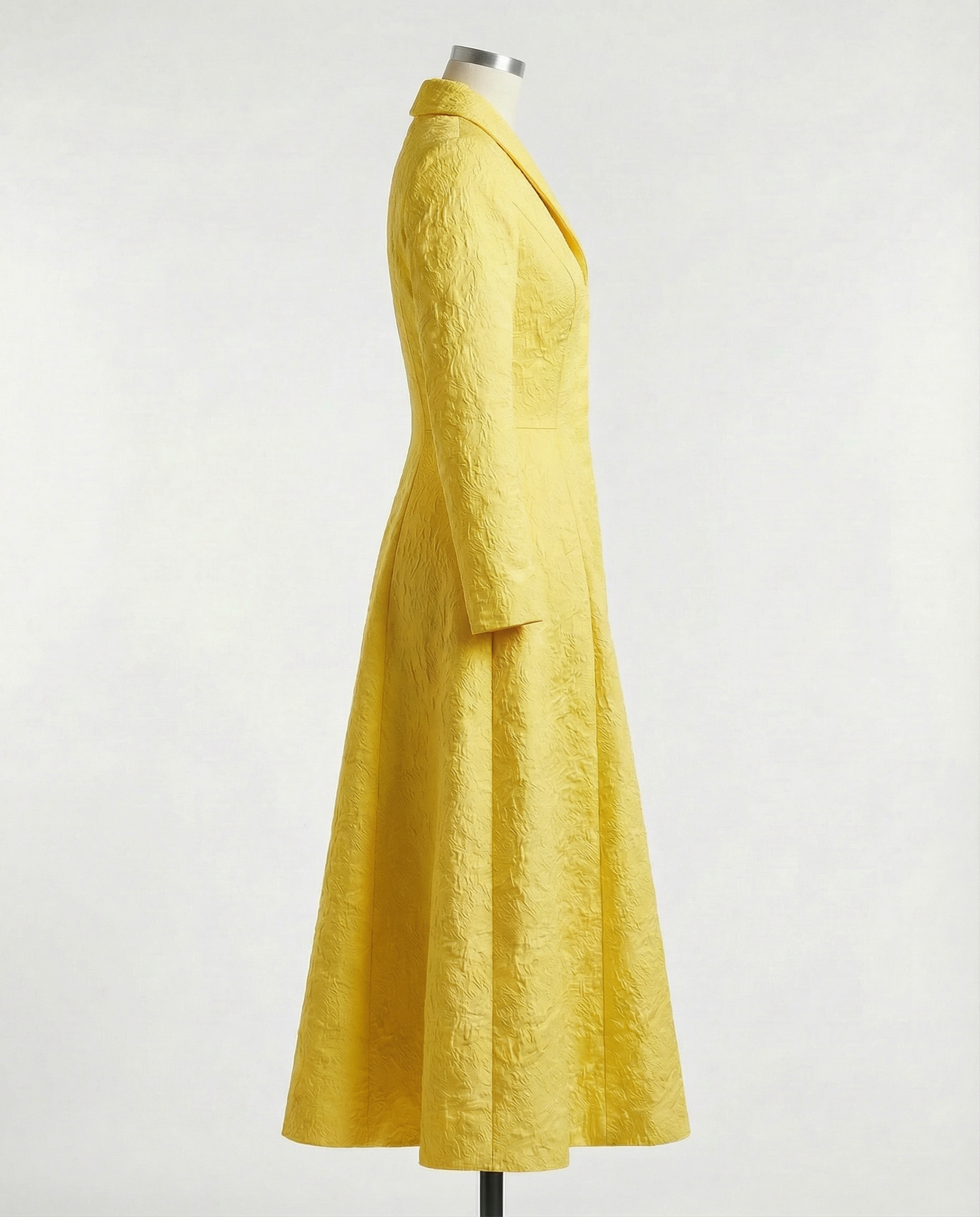 Yellow Structured Coat Dress with Bias-Cut Shawl Collar