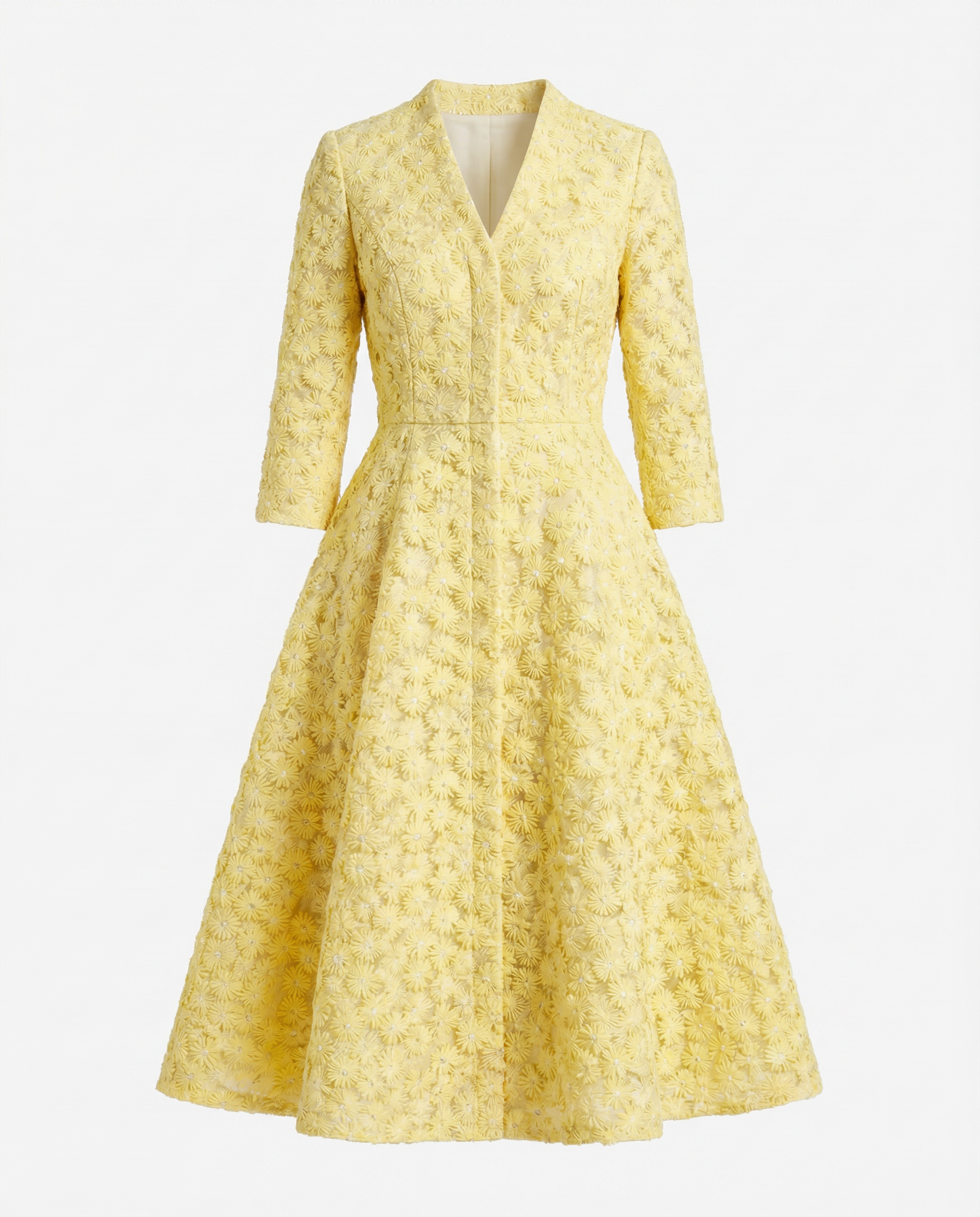 Yellow Floral Embroidered Tailored Coat Dress