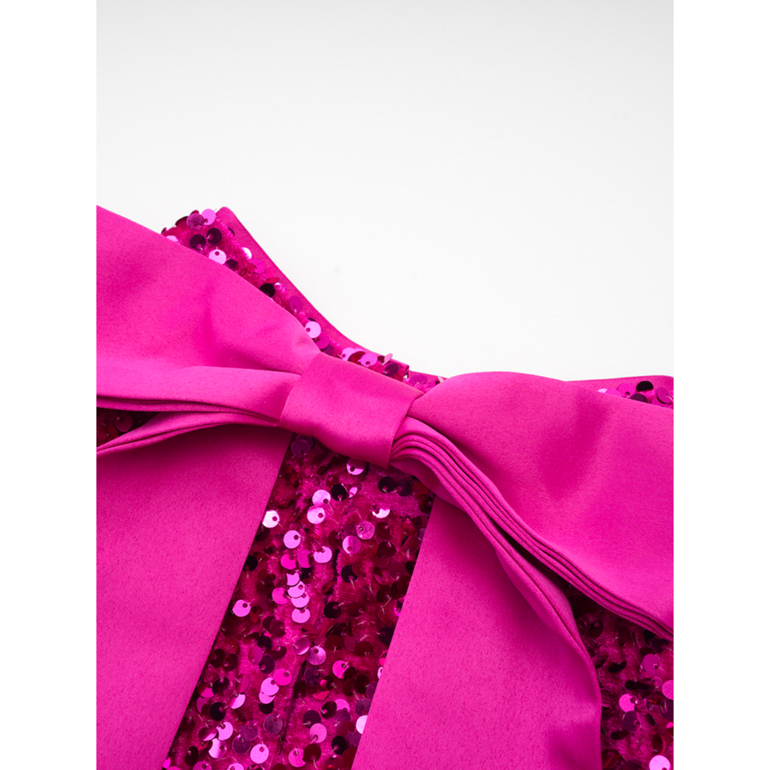 Cropped Sequin Top and Silken Skirt With Slits and Bow- Pink