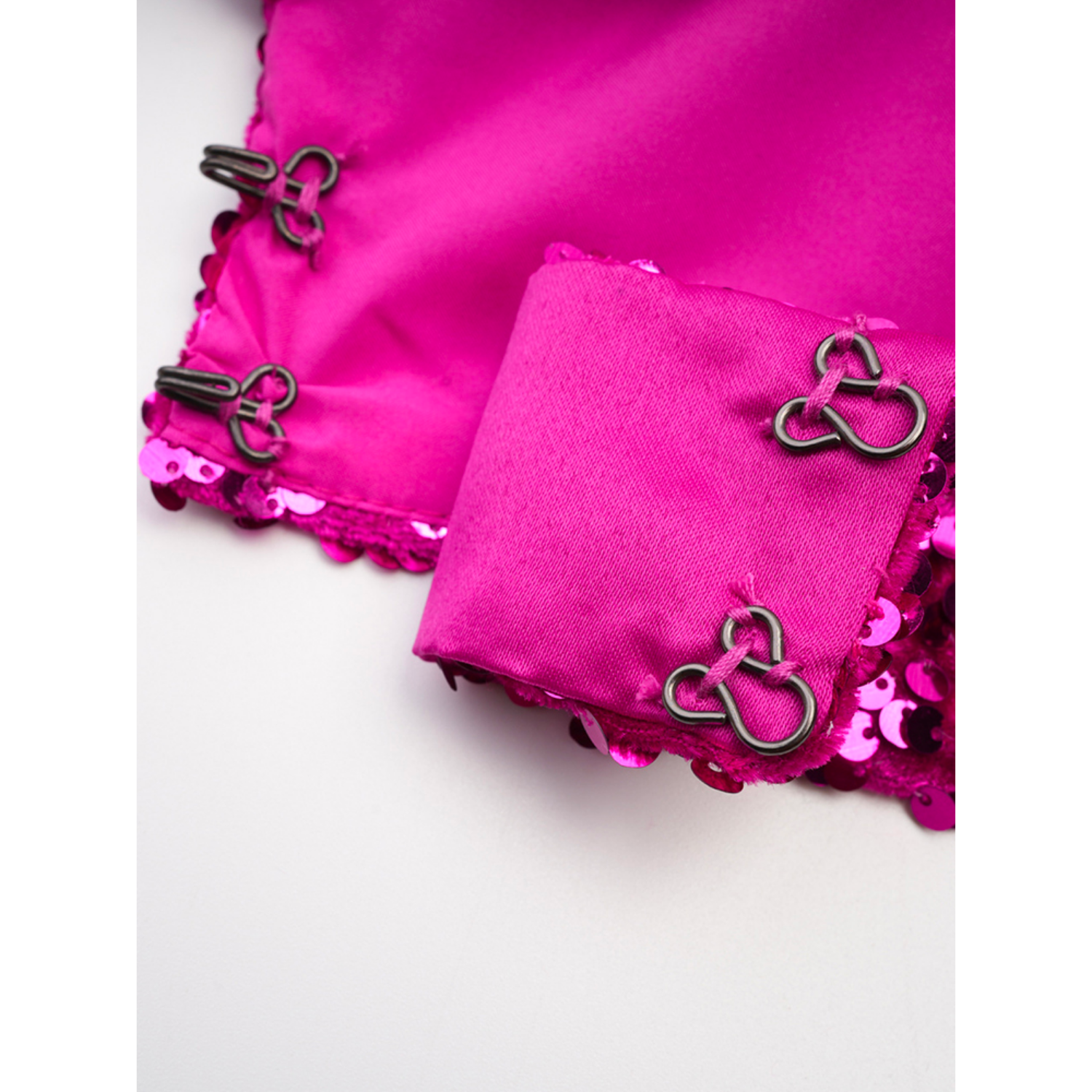 Cropped Sequin Top and Silken Skirt With Slits and Bow- Pink