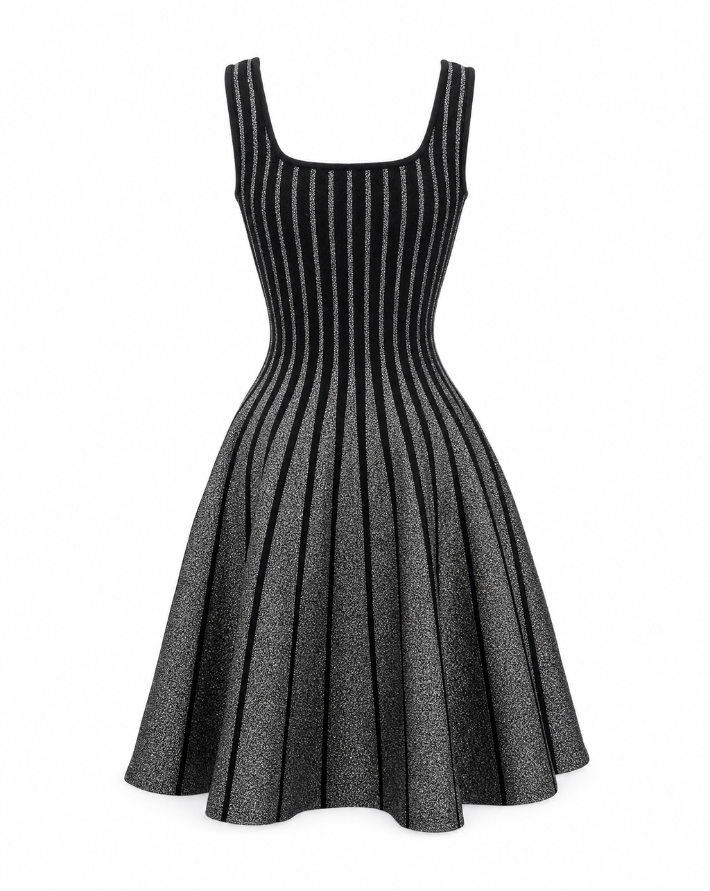 Zalinah White Knitted Fit & Flare Black and Grey Mini Dress