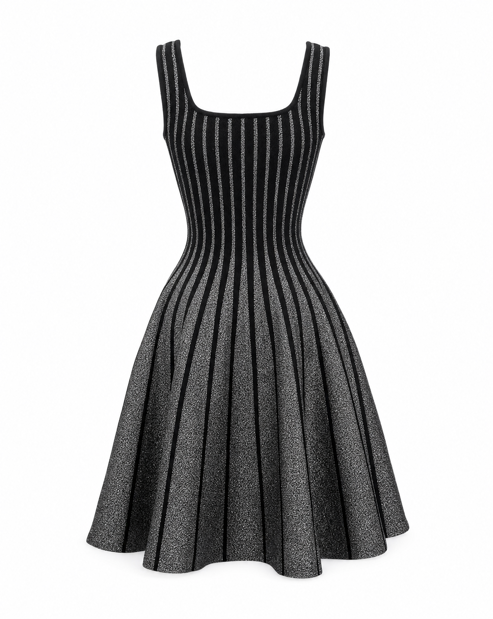 Zalinah White Knitted Fit & Flare Black and Grey Mini Dress
