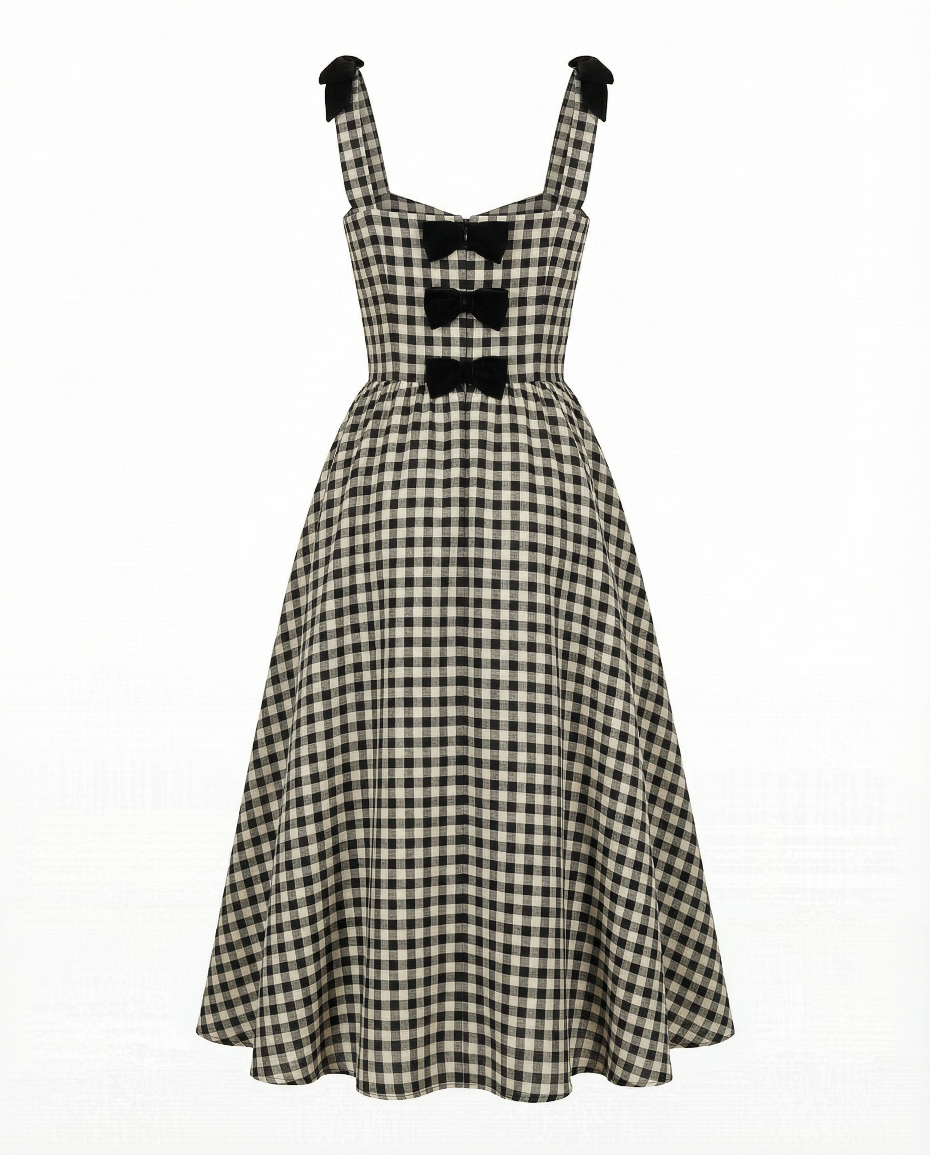 Bow-Detailed Gingham Cotton Midaxi Dress