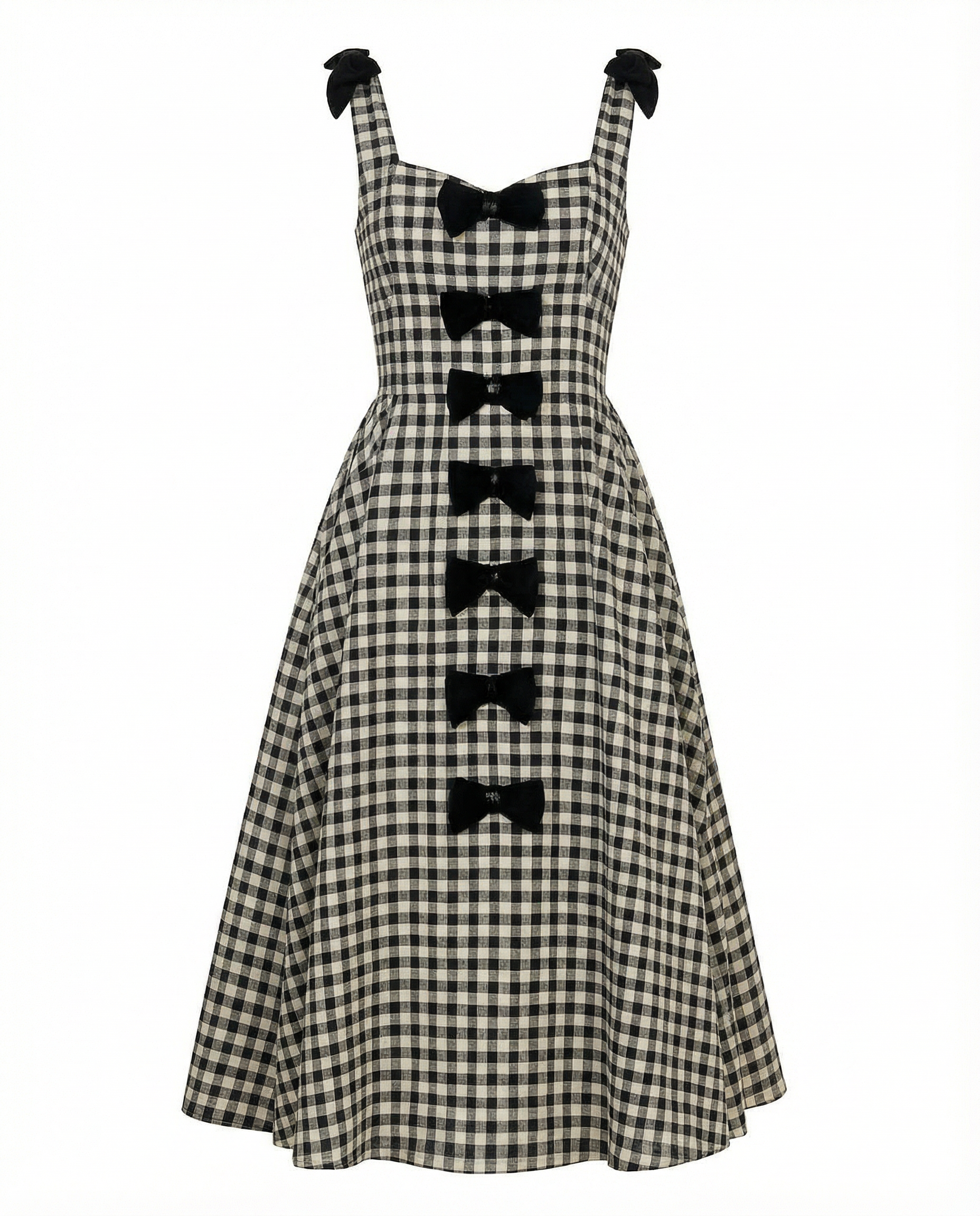 Bow-Detailed Gingham Cotton Midaxi Dress