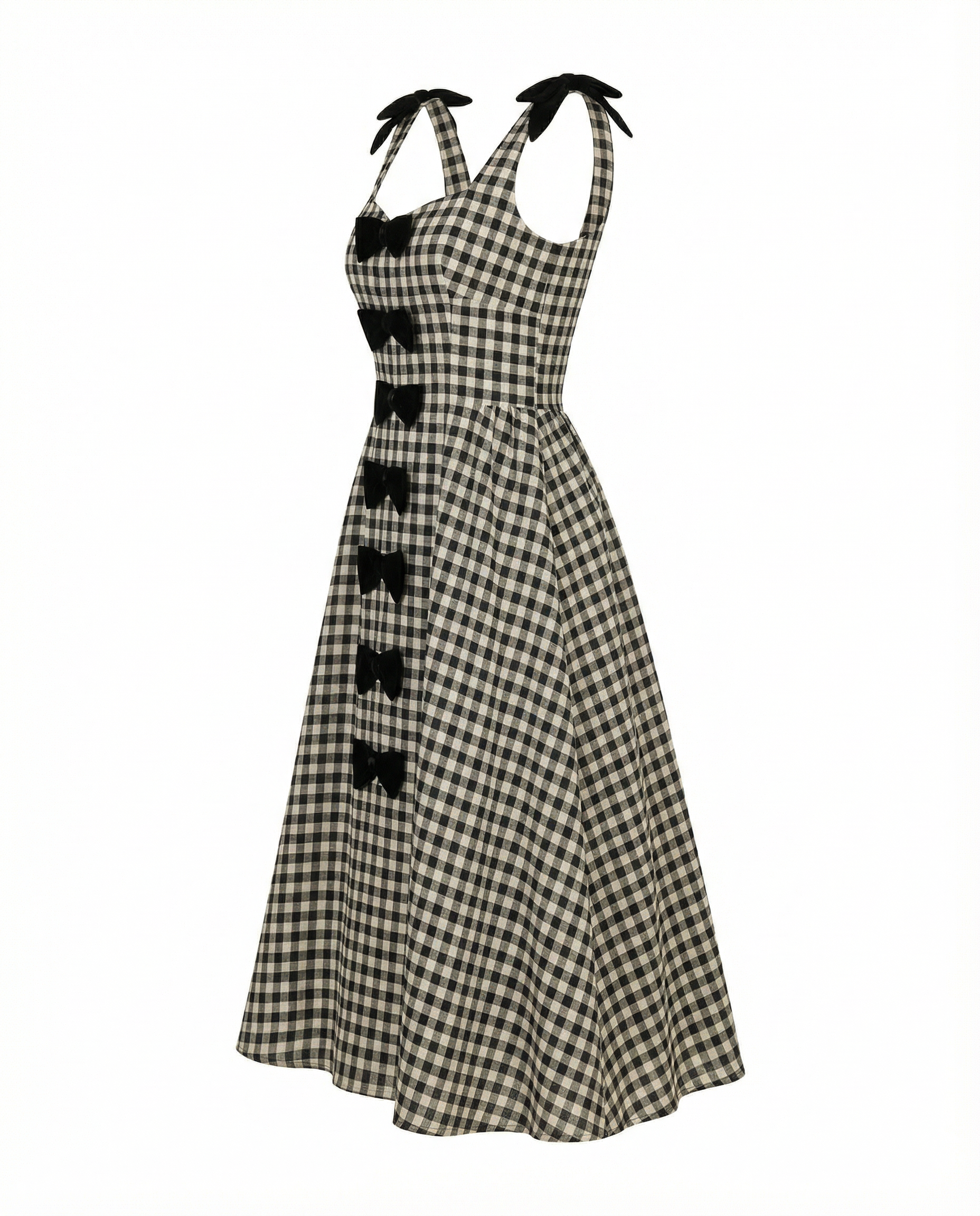 Bow-Detailed Gingham Cotton Midaxi Dress