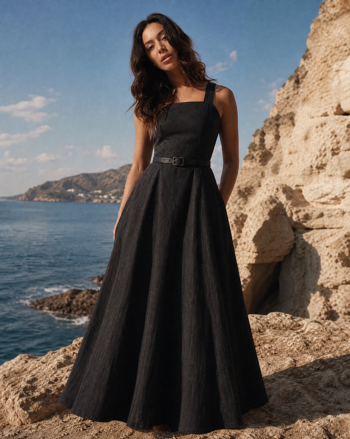 The Foxglove Linen Maxi Dress with a Square Neck