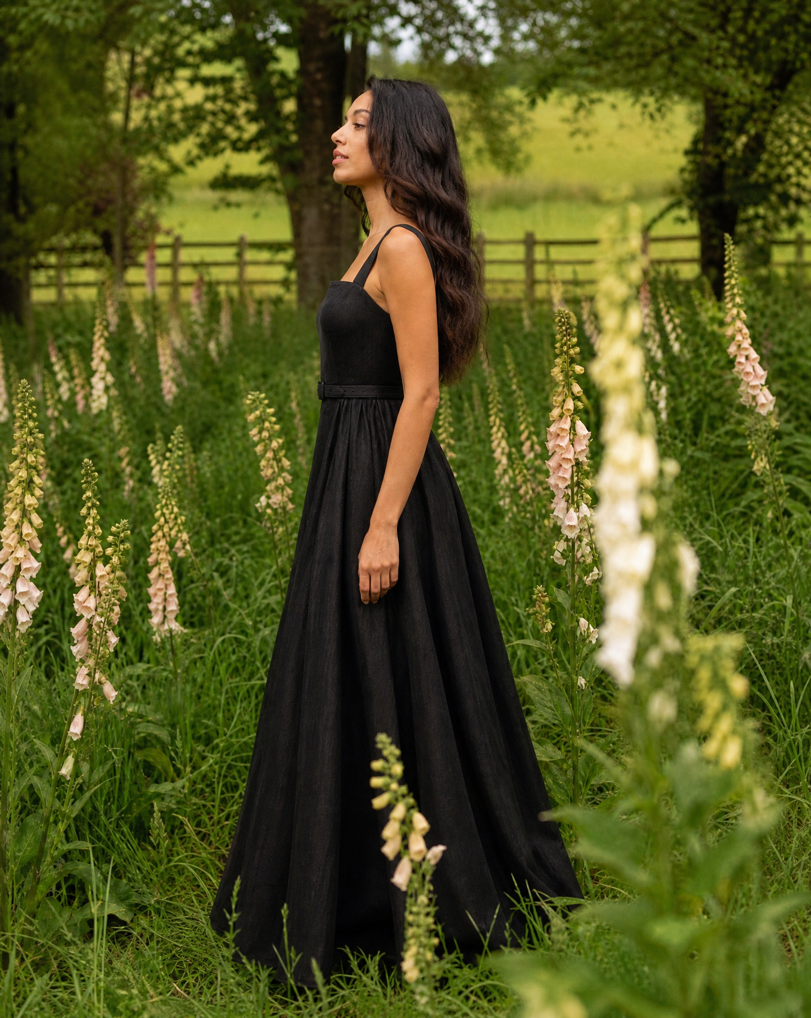 The Foxglove Linen Maxi Dress with a Square Neck