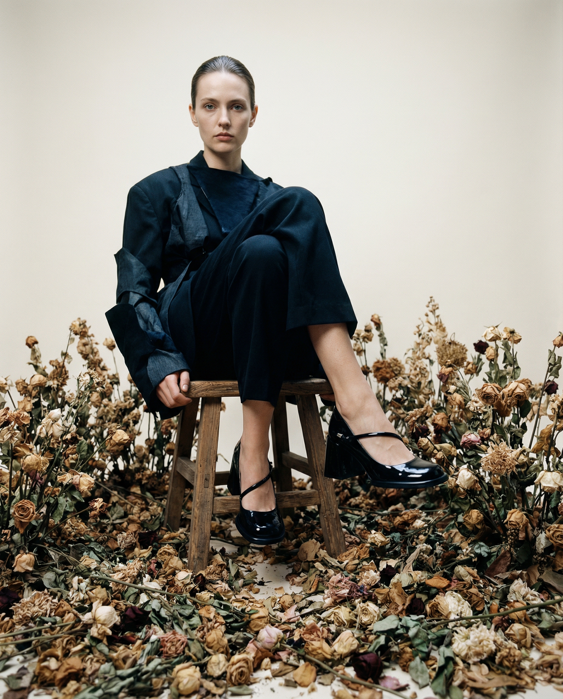 Vintage Square Toe Block Heel Mary Janes - Black