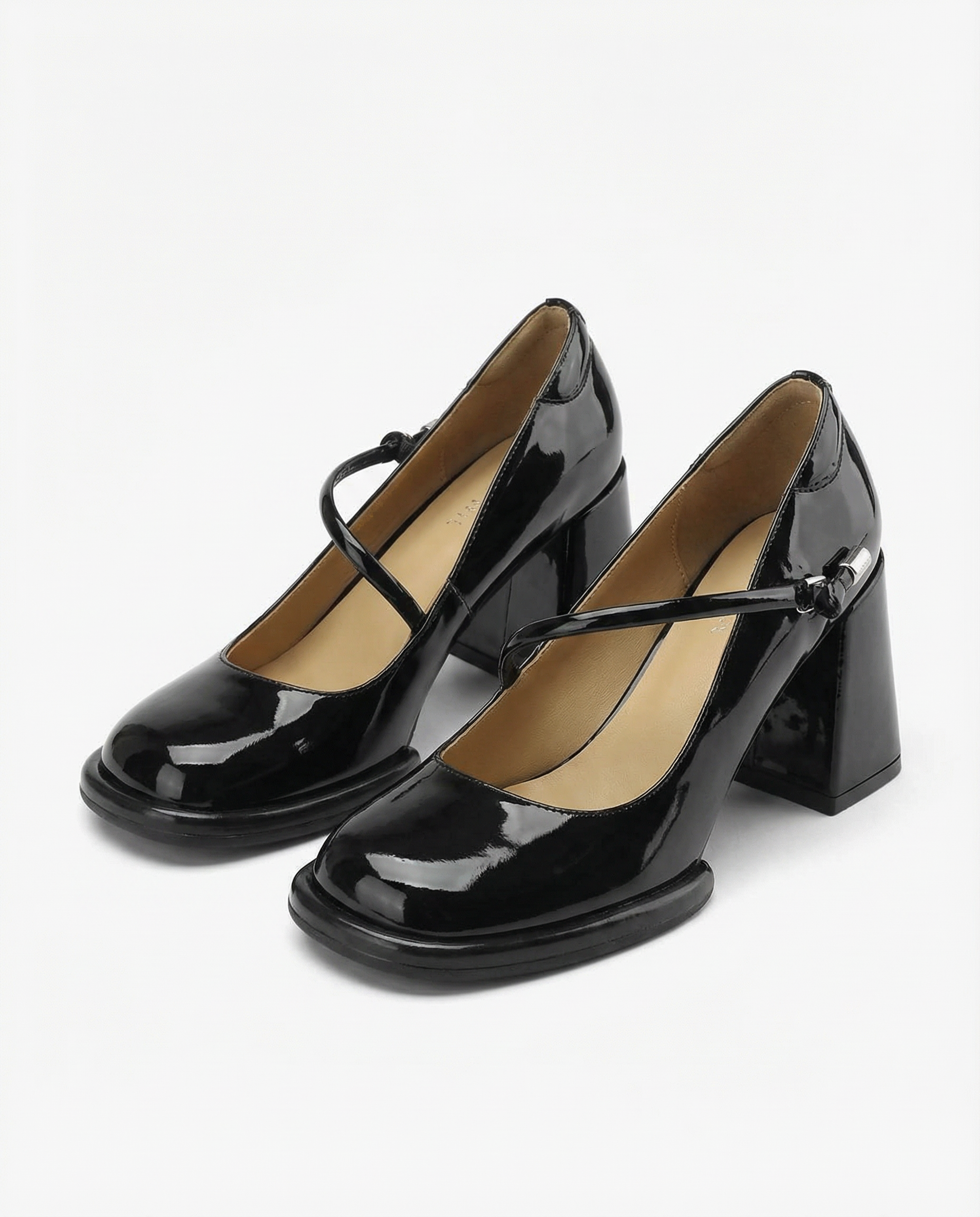 Vintage Square Toe Block Heel Mary Janes - Black