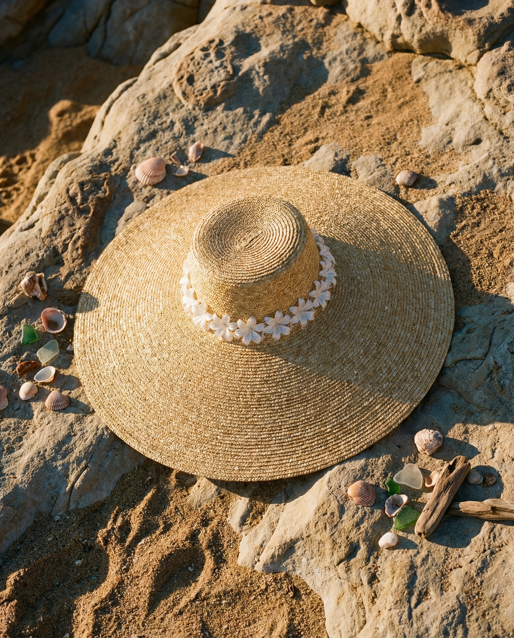 Wide Brim Summer Hat with Lillies